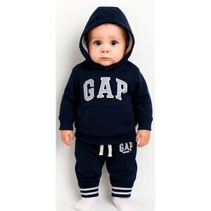 Gap Kids Arch Jogger Set Sweat Pants Sweatshirt Hoodie Hooded Indigo 12-18 MONTH